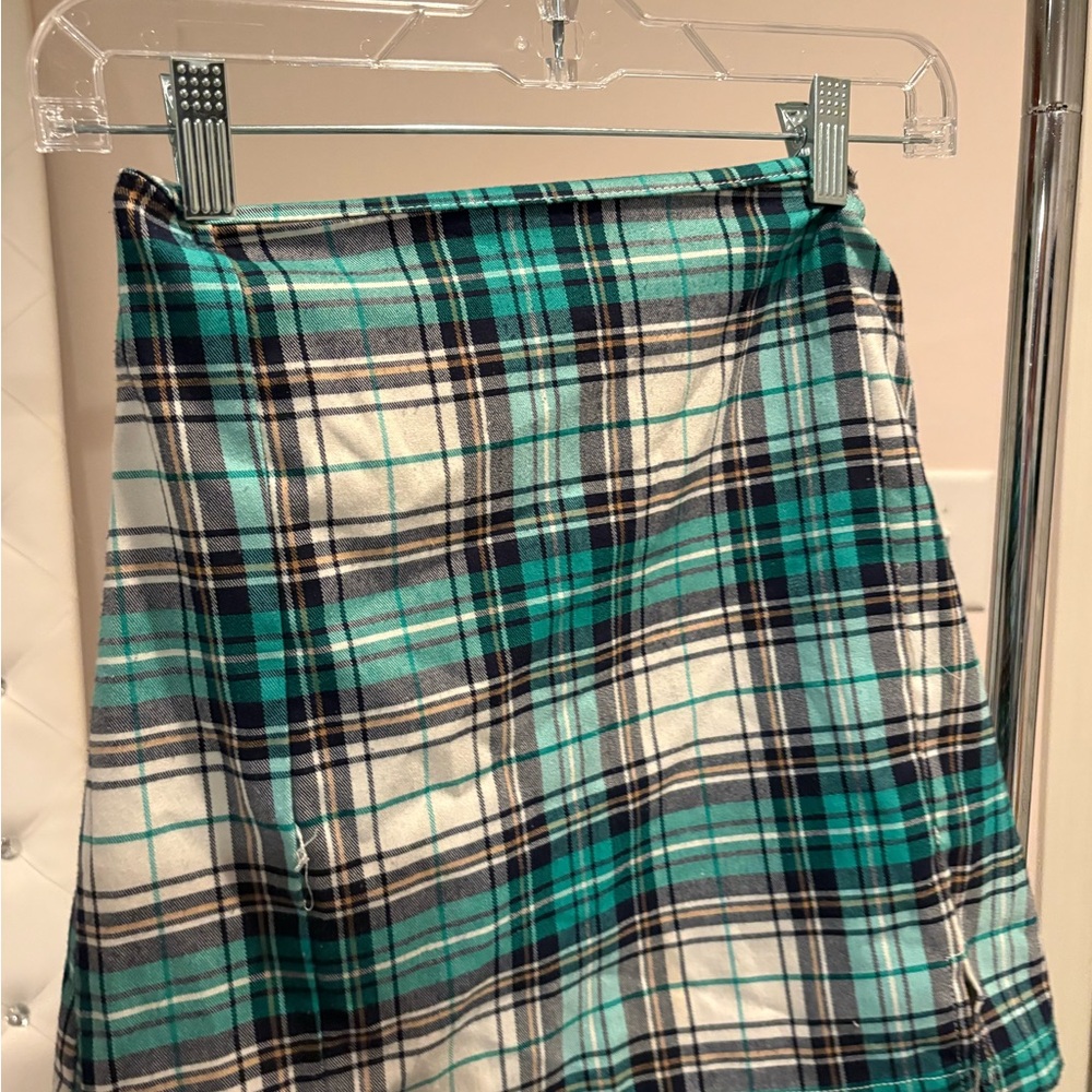 Brandy Melville Plaid A-Line Skirt in Teal and White Size XS